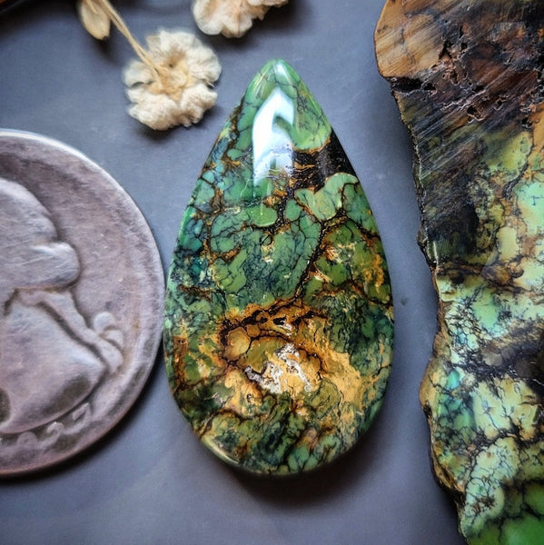 All Natural Amazon-Green Turquoise Drop Cabochon