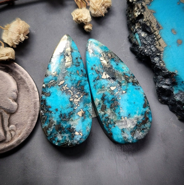 P. Blue Turquoise Drop Pair Cabochon