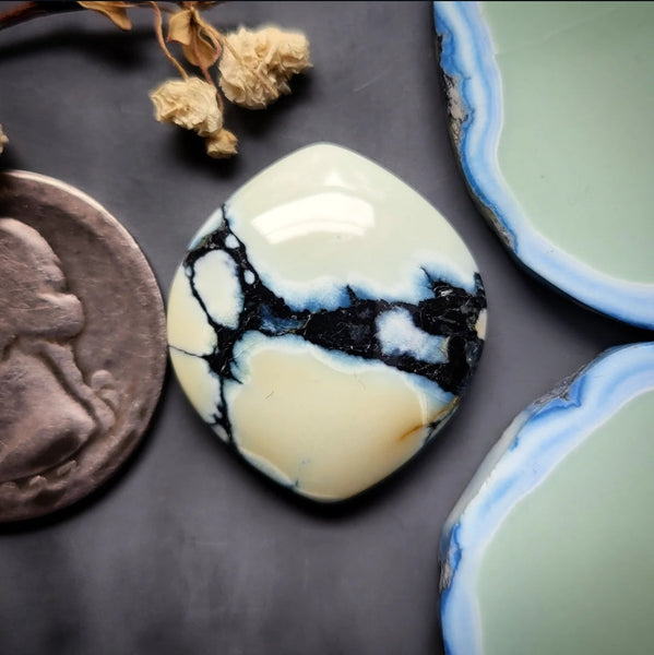 Natural Polychrome White River Marquise Cabochon