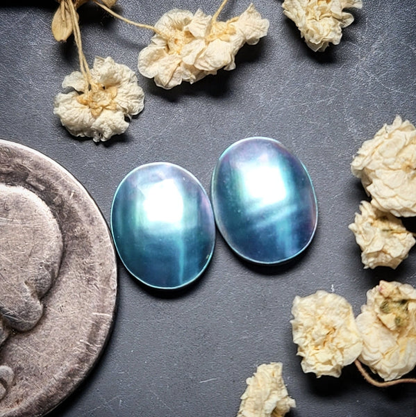Mother of Pearl Mist Earring Pair Cabochon
